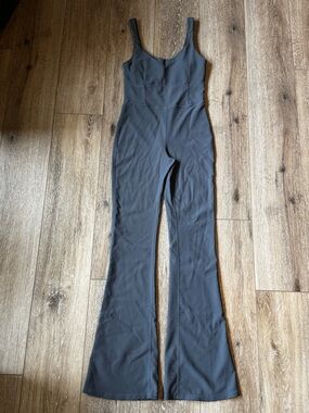 Wilo Ribbed Flare Jumpsuit Blue Gray Sculpting Yoga One Piece S